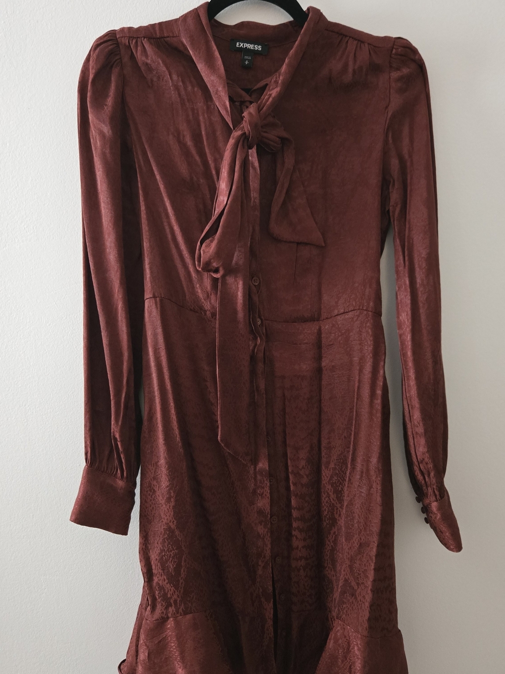 Express Women's Burgundy Tie-Neck Dress